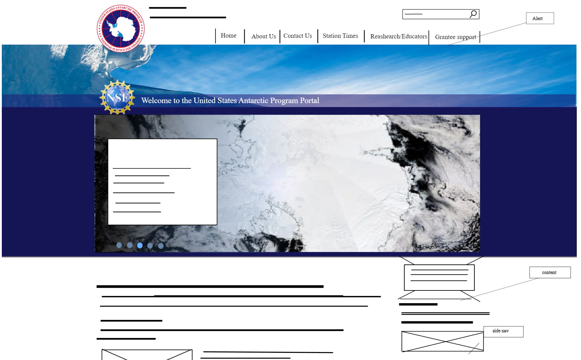 first wireframe of redesign